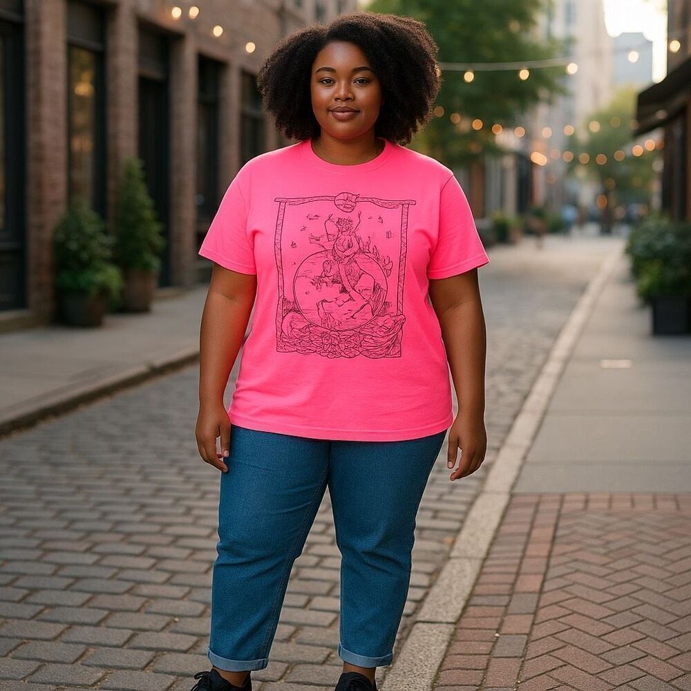 Neon Pink Western Rustic Rodeo Cowboy Casual T shirt Top Size 2XL New